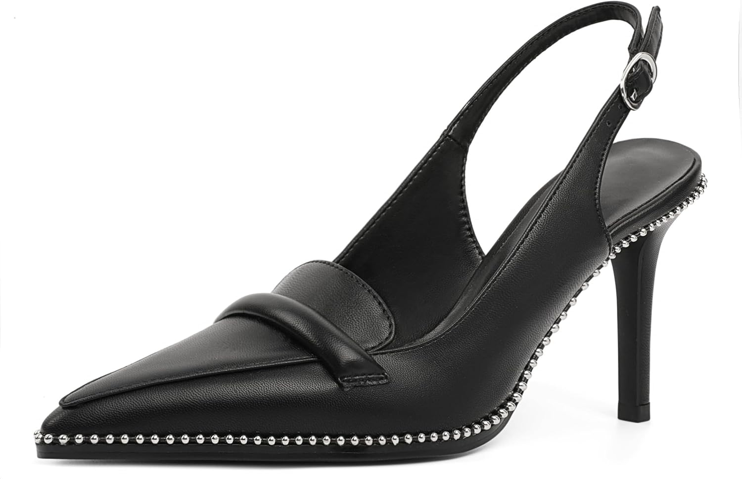 Esvowido Slingback Heels for Women Stilettos Beaded Pointed Toe Shoes Slip on Loafers Pumps High Heel Shoes for Women