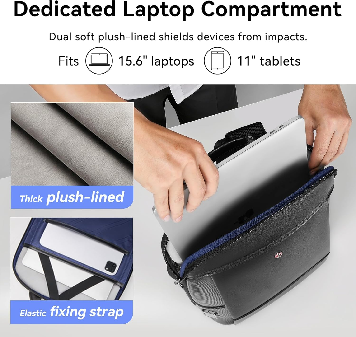 CROSSGEAR Classic Leather Backpack for Men, Lightweight Backpack with USB Charger for Office Work image number 6