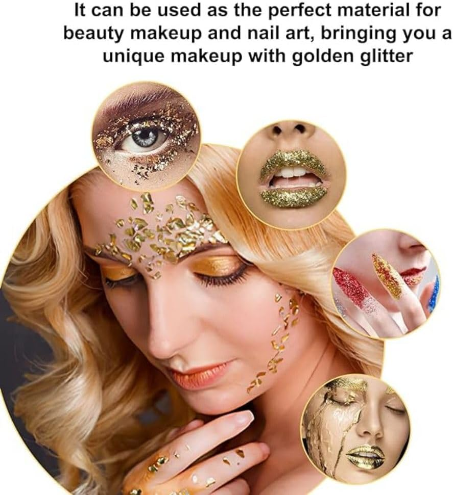 Imitation Gold Foil Flakes Cake Glitter Gold Leaf Sheets Nail Art Paper Baking Decoration for Cooking Dessert Cupcakes Chocolate Candies DIY Crafts Makeup Supply, 2Pcs, 0.2Oz image number 1