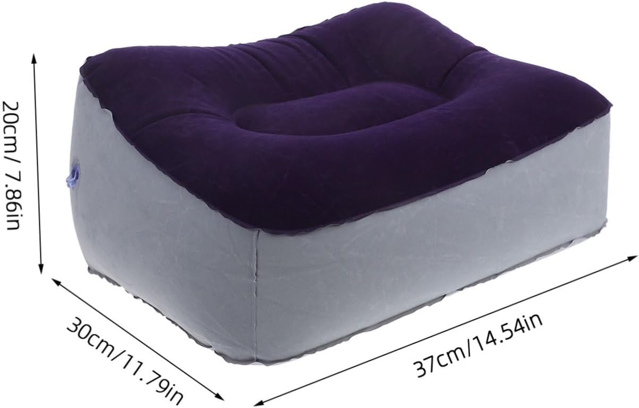 Operitacx 2Pcs Inflatable Foot Rest Pillow PVC Flocking Cushion for Travel Home Comfortable Footrest Stool for Airplane Car Office Grey Blue image number 4