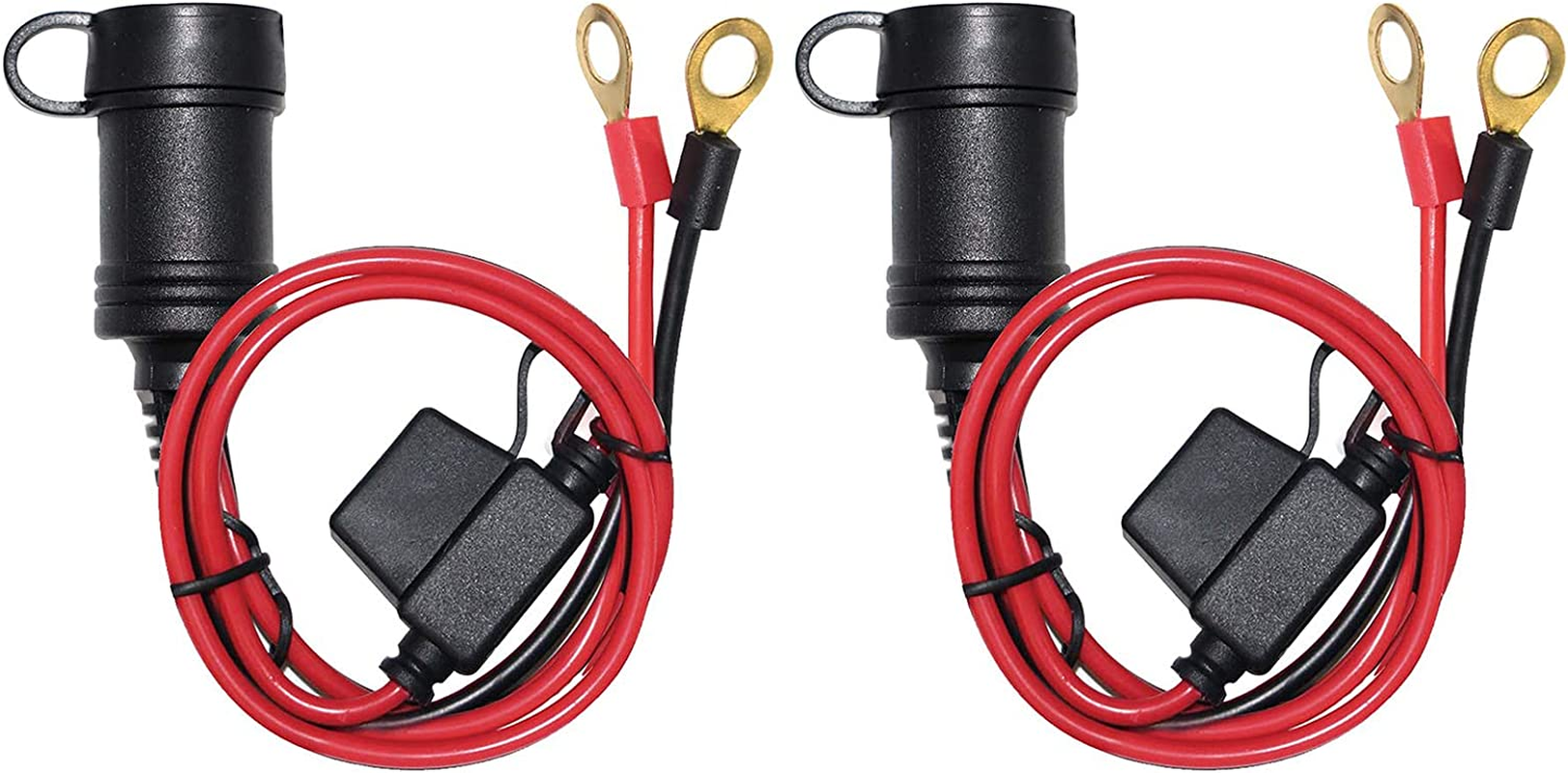 12V 24V Car Charger Female to Eyelet O Terminal Extension Cable 3Ft (2 Pack),Ring Terminals with 10A Fuse Cover 12Volt Auto Plug Power Socket Adapter