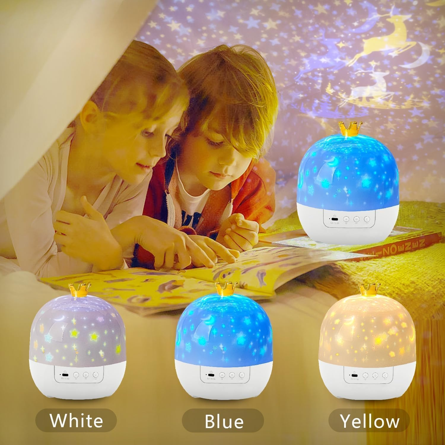 Kids Star Night Light Projector &ndash; 21 Slide Themes with 360&deg; Rotation & Modes Crown-Shaped Galaxy Light for Boys & Girls Birthday, Christmas, Easter& Room Decor (21 Lighting Effects) image number 3