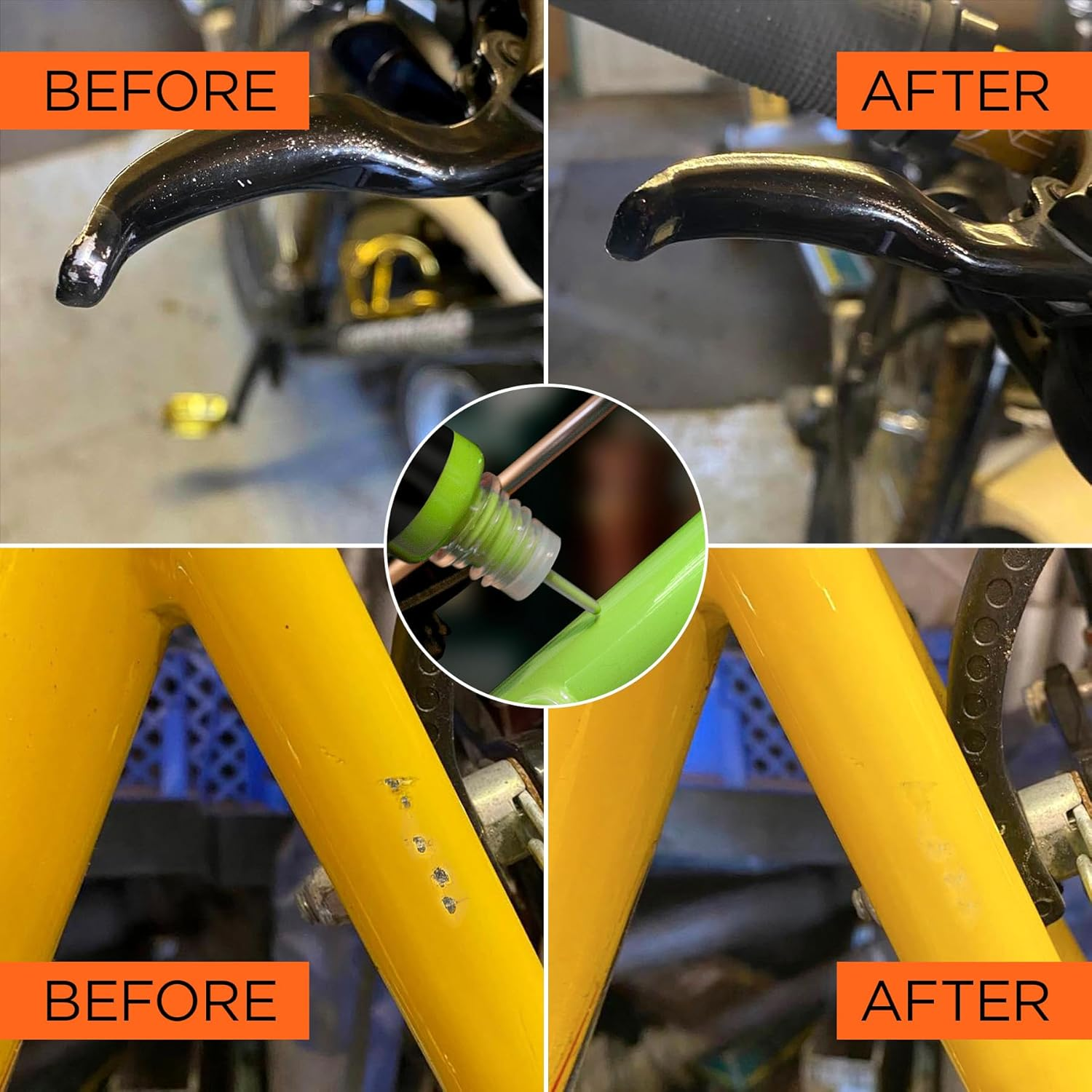 Bike Paint - Touch-Up Paint Kit for Scratched or Chipped Frames - 4 Pack of 10Ml Bottles. Mix to Color Match. Includes Applicator Brush Small Yellow, Lime, Orange, Magenta image number 1