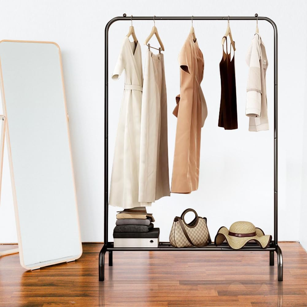 Metal Clothing Rack, Garment Rack for Hanging Clothes Portable Clothes Rack with Bottom Shelf for Hanging Shirts,Jeans and Coats (Black) - White image number 6