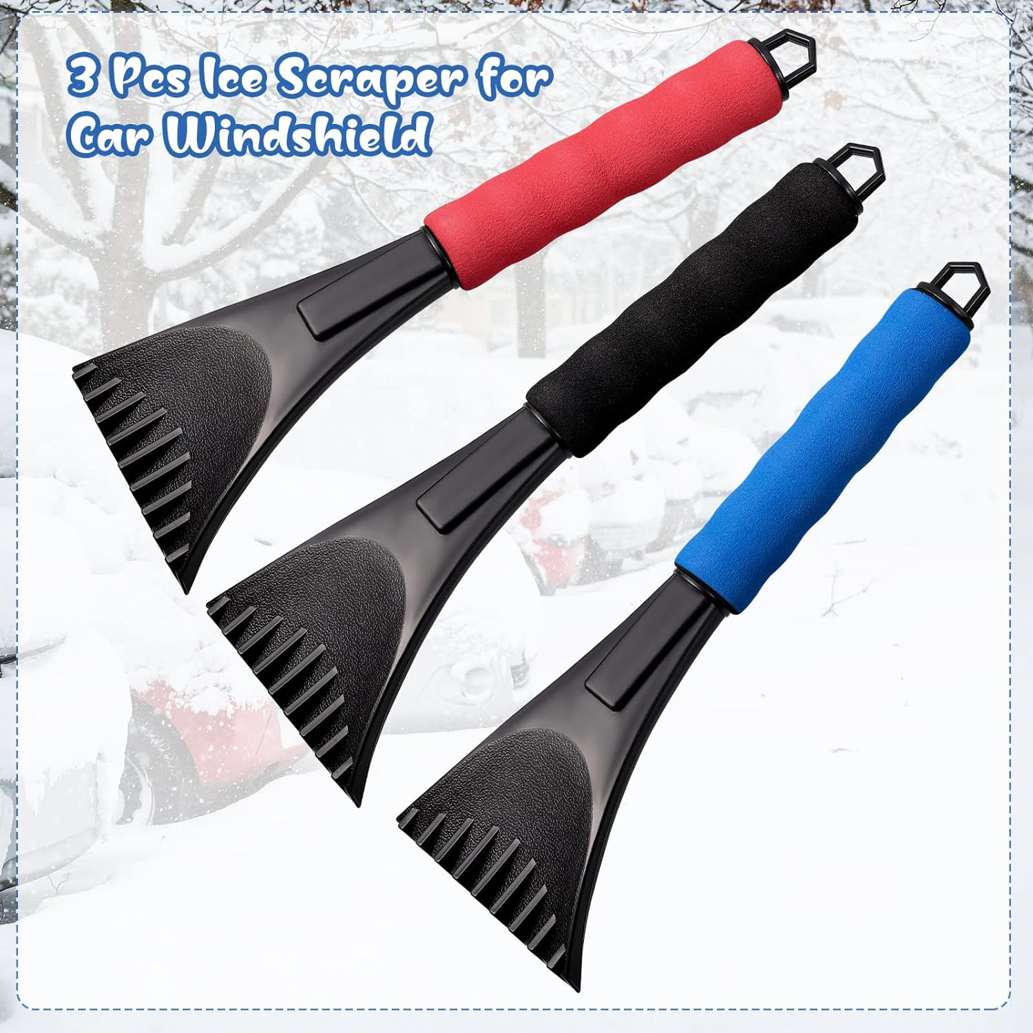XINRUI 3 Pcs Car Ice Scraper, Car Windshield Snow ​Scraper, Portable Winter Car Windscreen Scraper with Foam Handle for Car Trucks Windshield Window image number 6