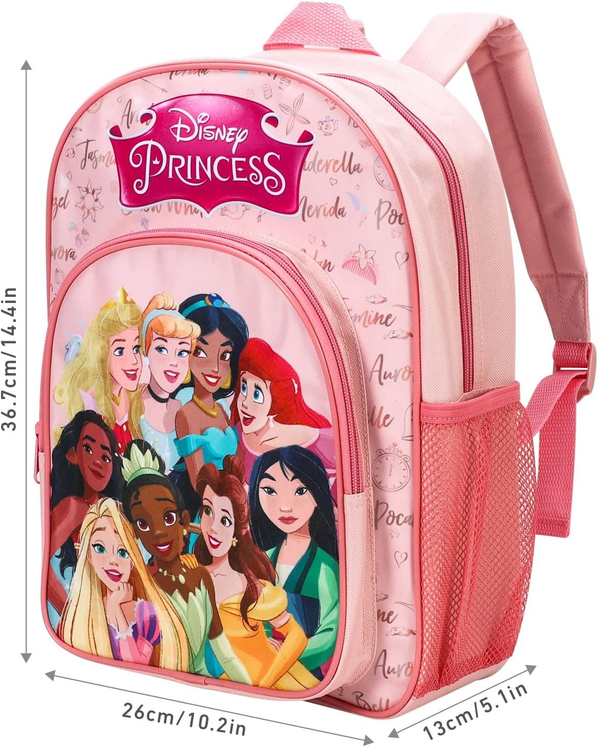 William Lamb Disney Princess Kids Childrens Premium Backpack School Rucksack Travel Bag Boys Girls with Side Mesh Pocket and Front Zipped Pocket,Multicolour,36.7Cm (H),26Cm (W),13Cm (D),02909, image number 5