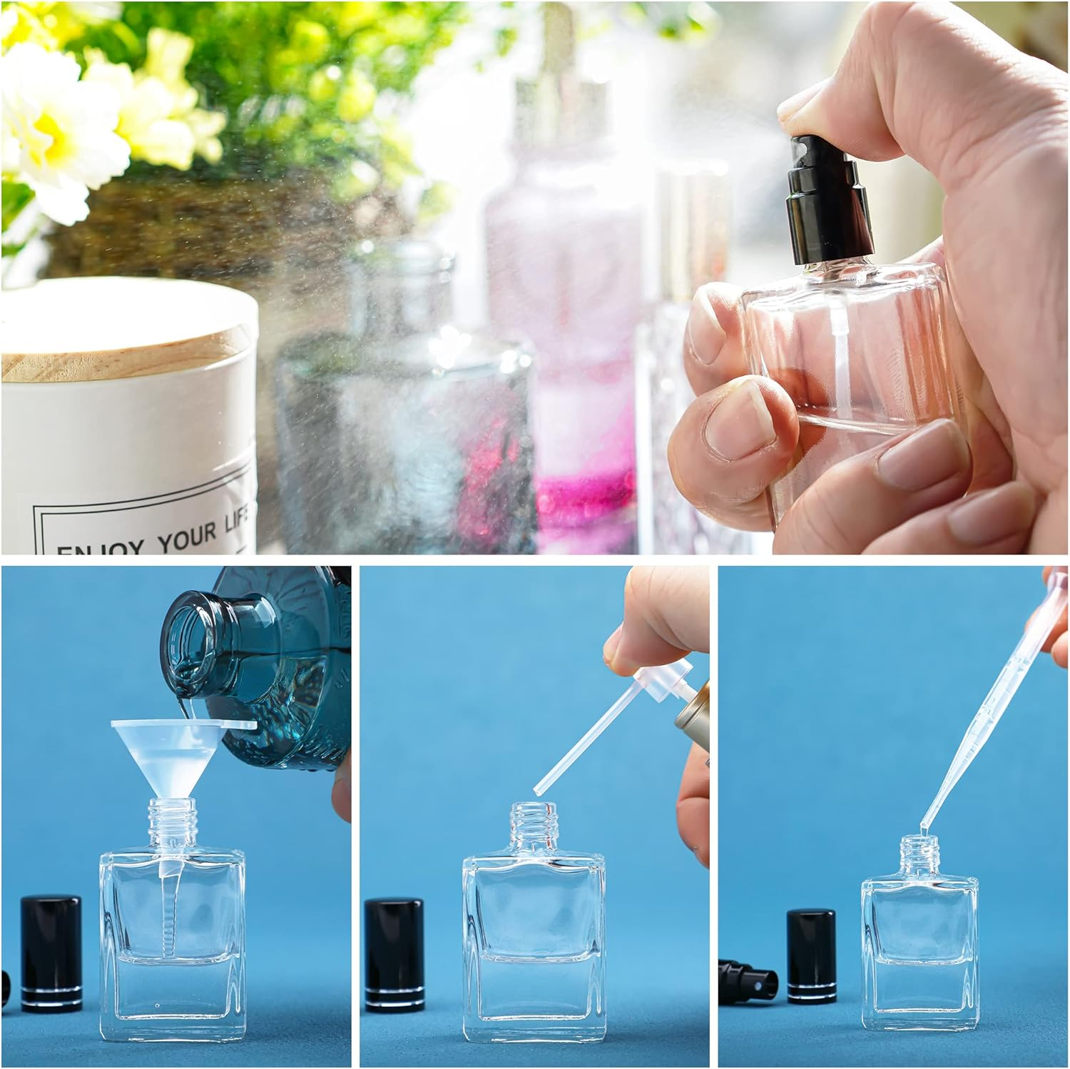 YU FENG 12Pcs Clear Refillable Perfume Bottle 15Ml Portable Square Empty Glass Perfume Atomizer Bottle for Travel image number 2
