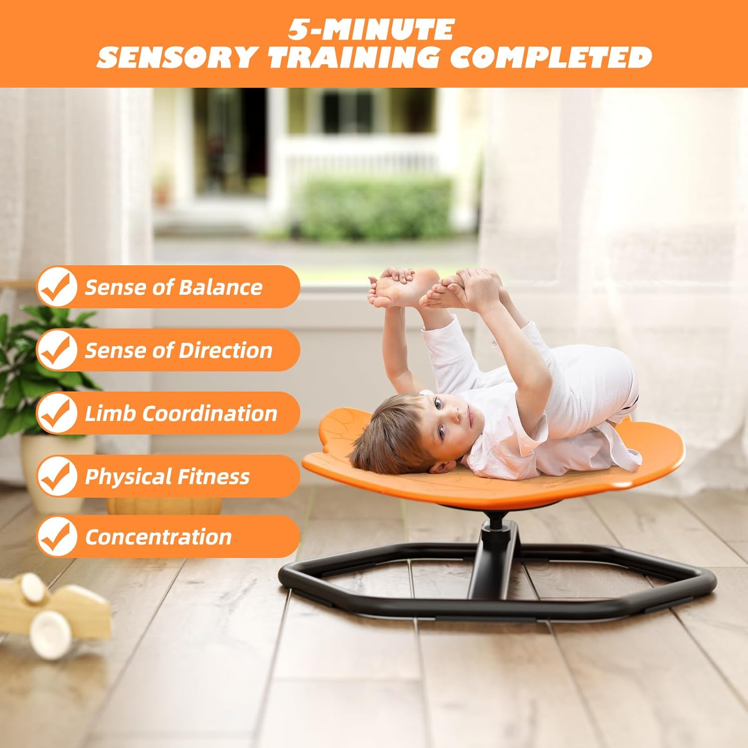 FAYDUDU Spinning Chair for Autism, Elephant Swivel Chair for Kids, 360&deg; Spinning Seat, Autism Sensory Equipment, Spinning Carousel Chair, Sensory Balance Toys for Boys Girls Birthday (Orange) - Blue image number 2