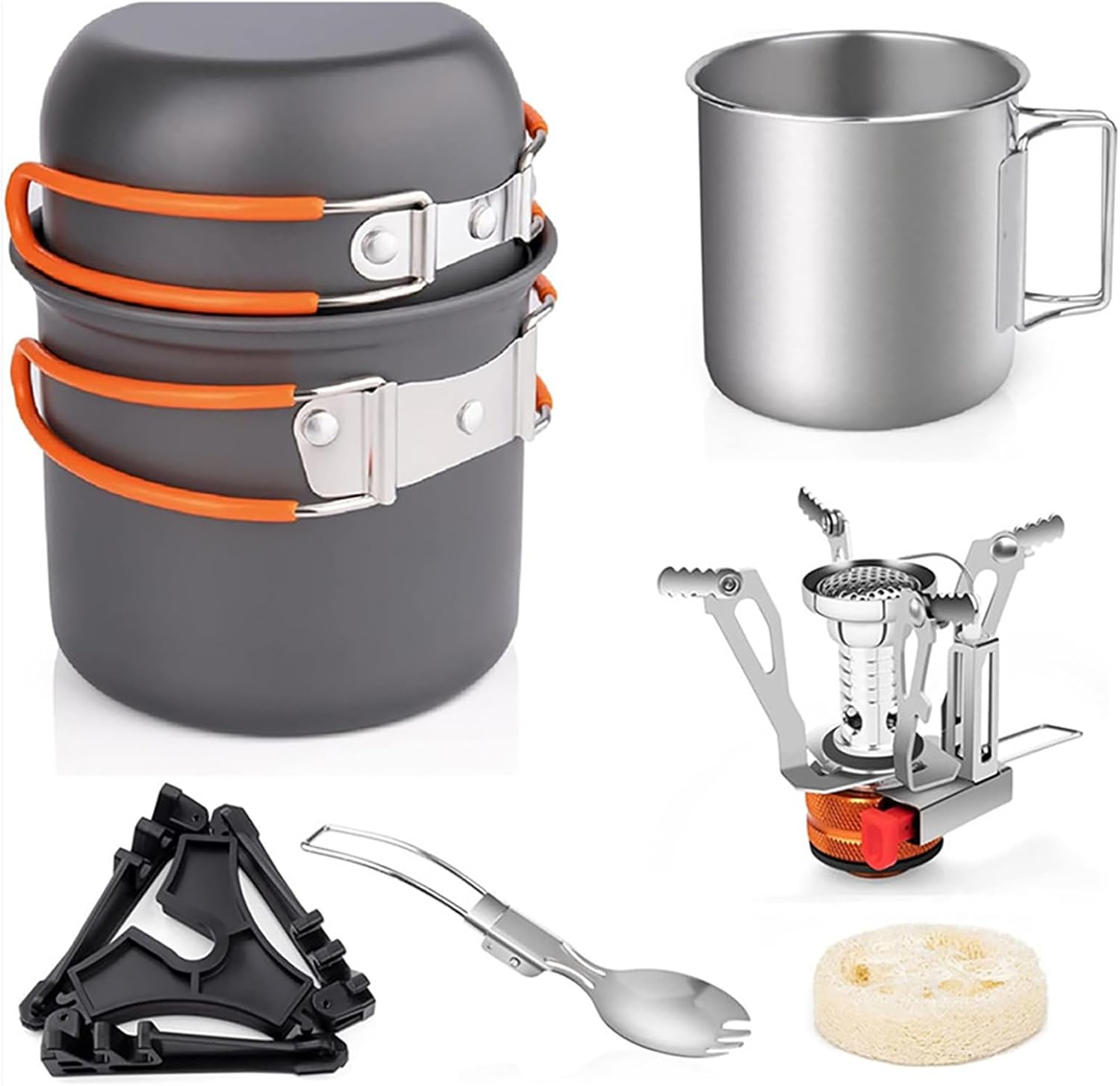 8-Teiliges Camping-Kochgeschirr-Set, Zusammenklappbarer Campingkocher, Leichtes Topf-Pfannen-Set Mit Edelstahlbecher Und Gabel, L&ouml;ffel Zum Kochen Im Freien, Camping, Wandern