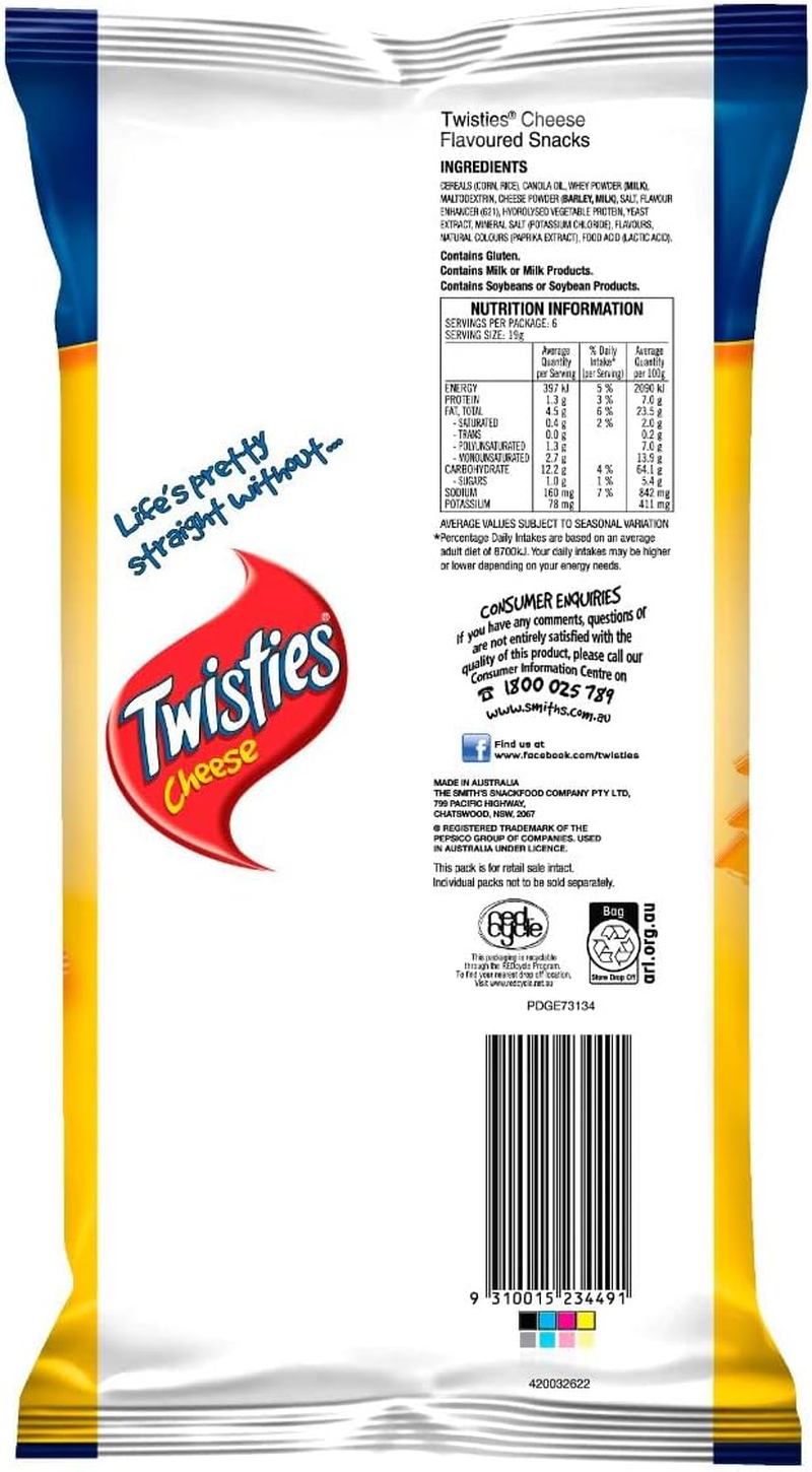 Twisties Cheese Corn Chips Multipack 6 Pack 114G image number 2