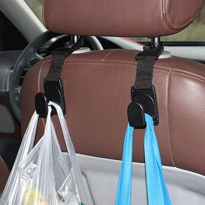 Car Seat Headrest Hooks, 4 Packs Car Universal Storage Organizer Headrest Hanger Holder Hooks for Coats Umbrellas Grocery Bags Handbag image number 1