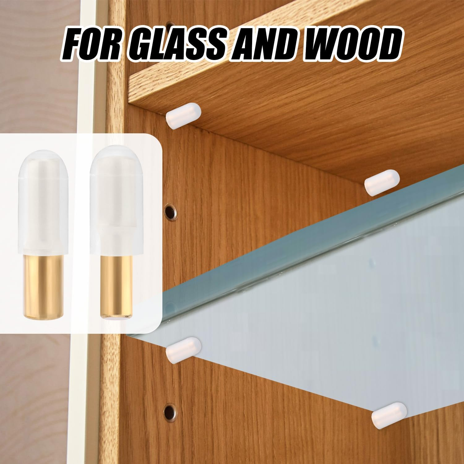 10Pcs Shelf Pegs, 5Mm 1/4 Inch Brass Shelf Support Pegs with 20 Anti-Slip Silicone Covers Bookcase Shelf Pins Cabinet Shelf Pegs for Bookshelf Wood Glass Boards image number 2