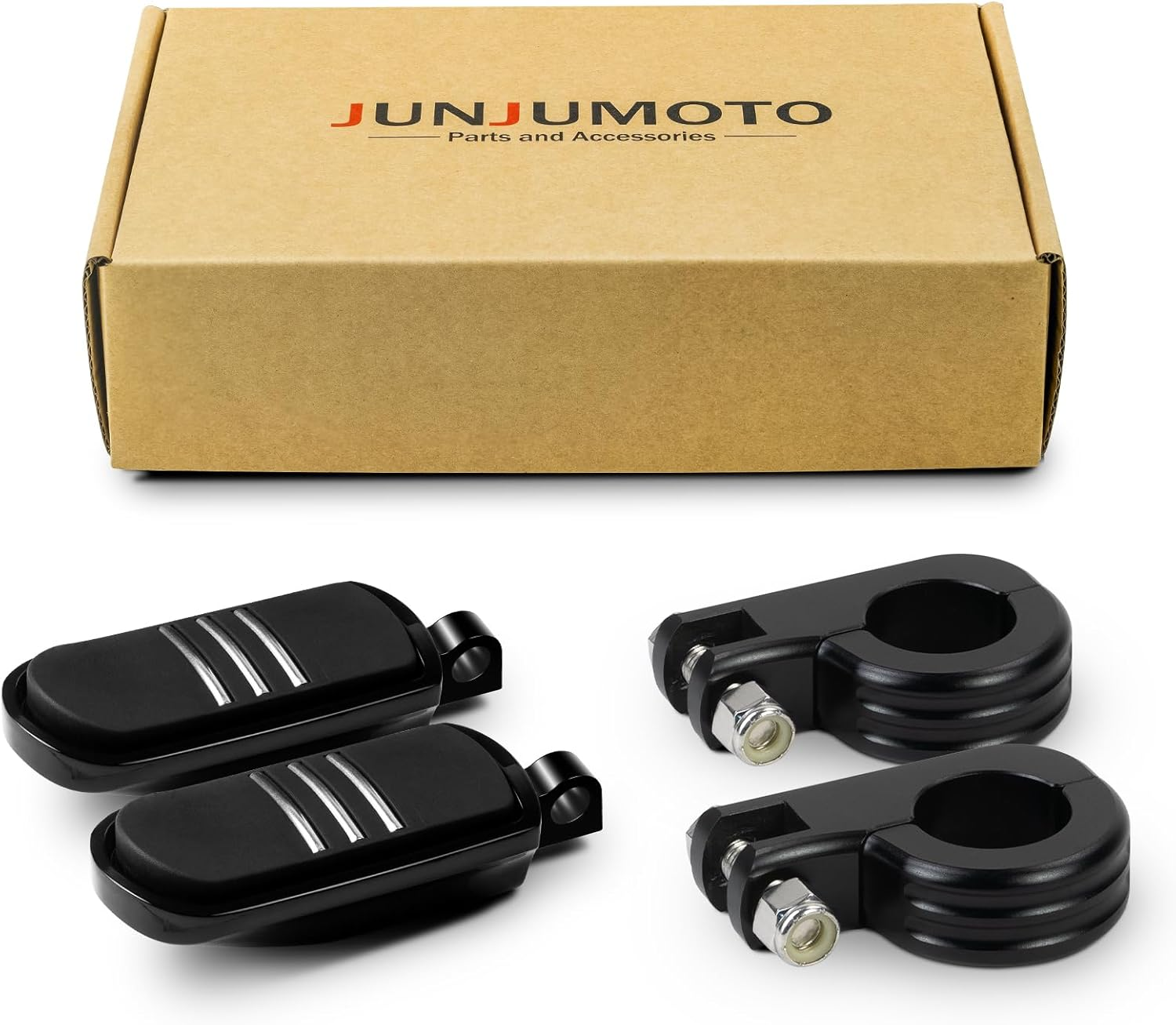 JUNJUMOTO Streamliner Highway Pegs Footpegs and CNC Mount Kit Fit for Harley Sportster Softail Dyna Road King Road Glide Street Glide with 1 1/4 Engine Guard (Black,Style A) image number 3