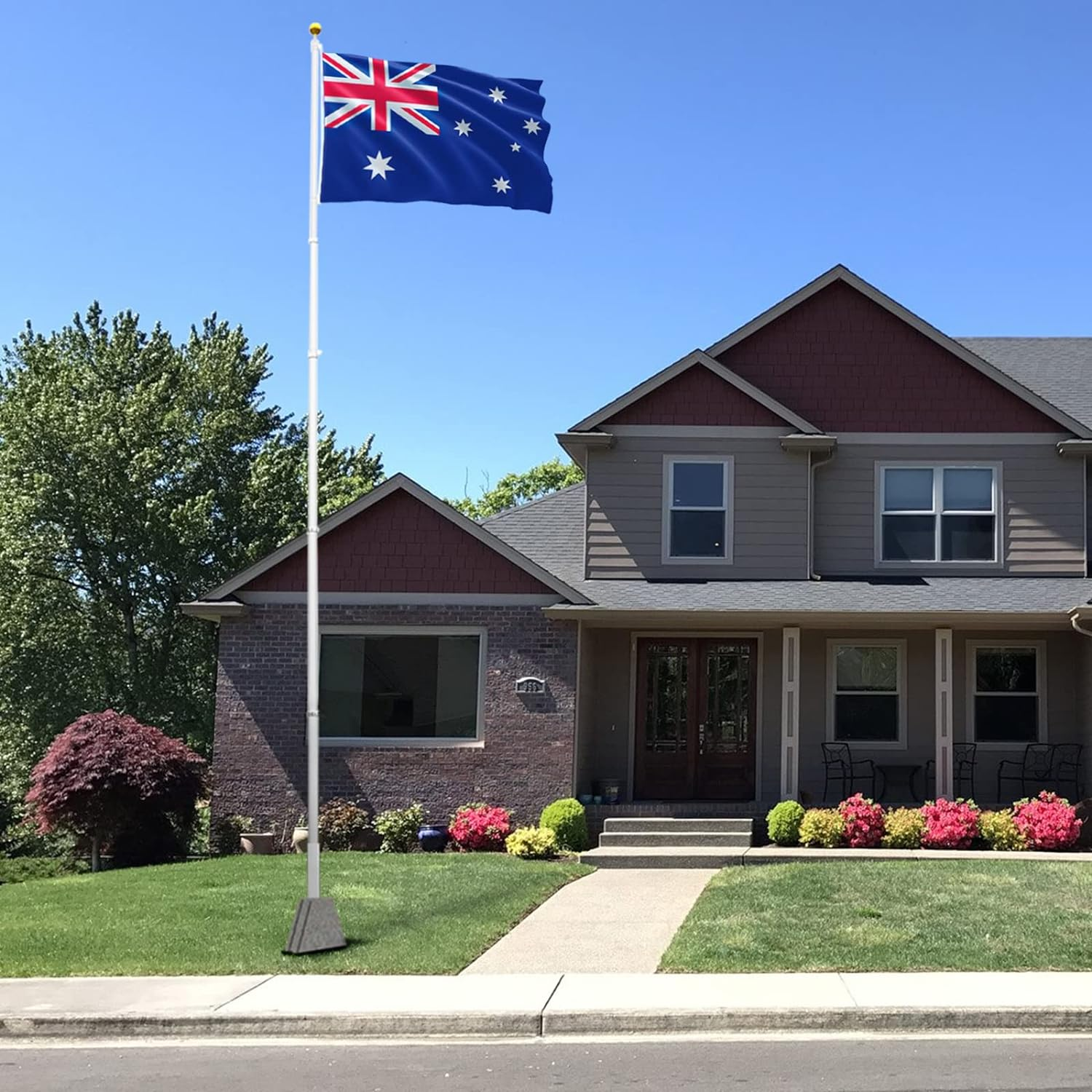 The 6.1M Telescopic Flag Pole Kit, Heavy Duty Aluminum Telescoping Flagpole Kit Fly 2 Flags, Outdoor in Ground Flagpole with 3X5 AU Flag & Gold Ball Top for Residential or Commercial, Silver