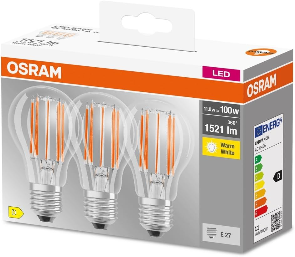 OSRAM Base Classic a FIL 40 LED Bulb with E27 Socket, Classic Bulb, Double Pack, 4 W, 470 Lm, 2700 K, Warm White Light, Low Heat Generation, Long Life, Low Energy Consumption image number 1