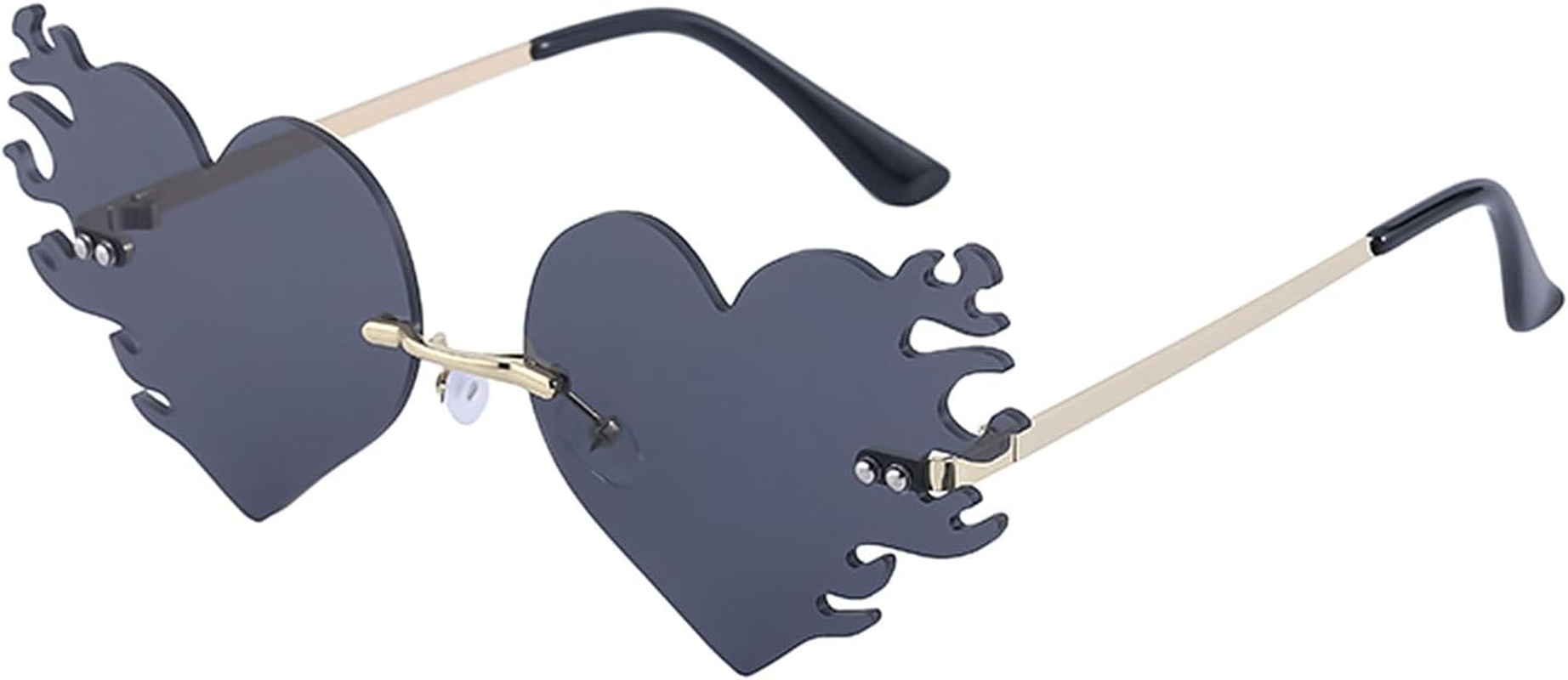 LJCZKA Heart Sunglasses with Flames Women Men Rimless Sunglasses Rave Hippie Glasses Halloween Party Festival Unisex