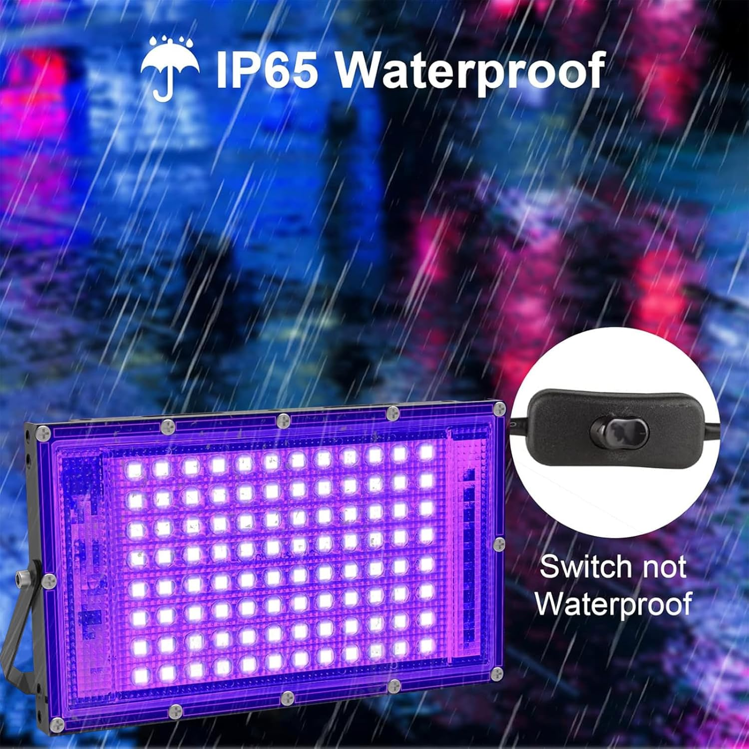 UV LED Black Lights Flood Bulbs 100W 395Nm Ultraviolet Lamp IP65 Waterproof Plum Blossom Blacklight Purple Glow in the Dark Paint Party Decorations Lightbulbs Fixtures for Poster Room Stage Halloween image number 1