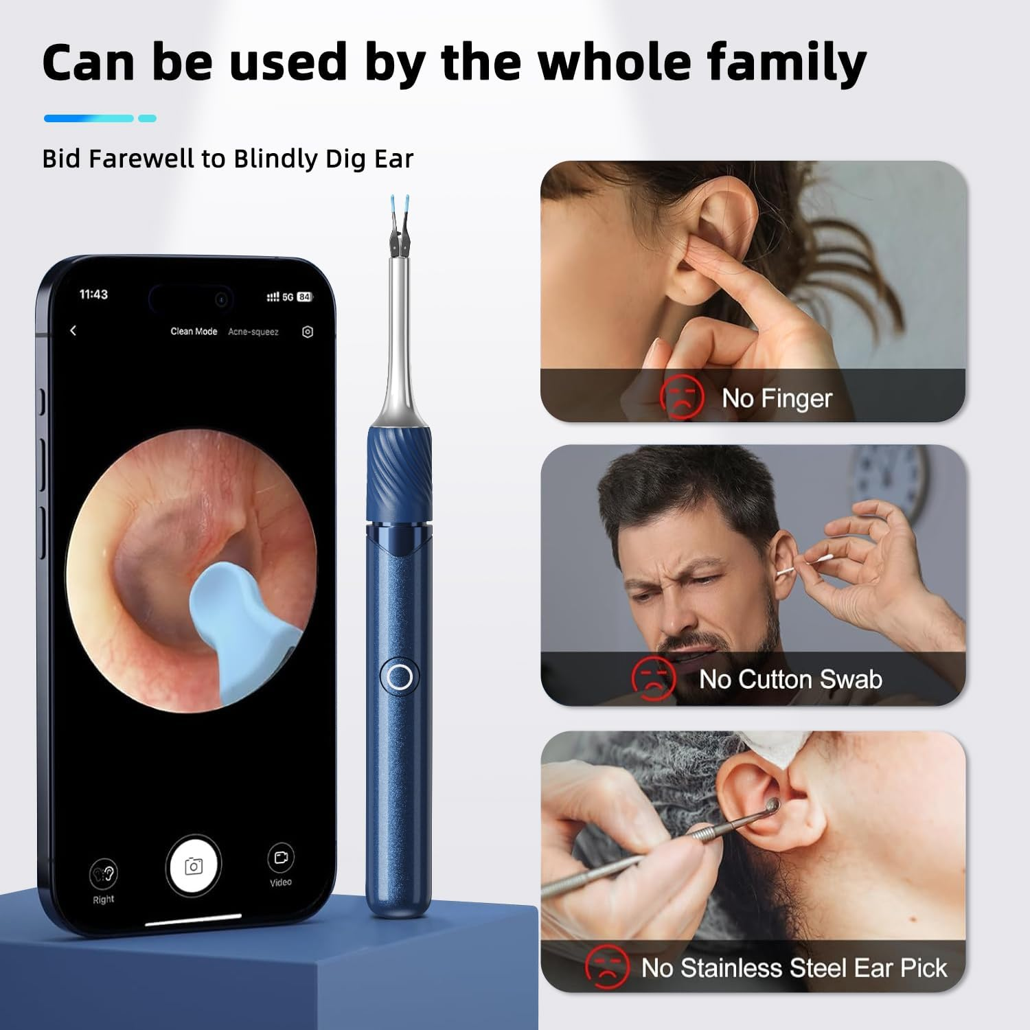 Ear Wax Removal with Tweezers - 1080P HD Ear Cleaner Ear Camera Otoscope, Omni-Direction Ear Pick Tweezer, Real-Time Remote Video,Multi Earwax Cleaning Replacement Kits image number 5