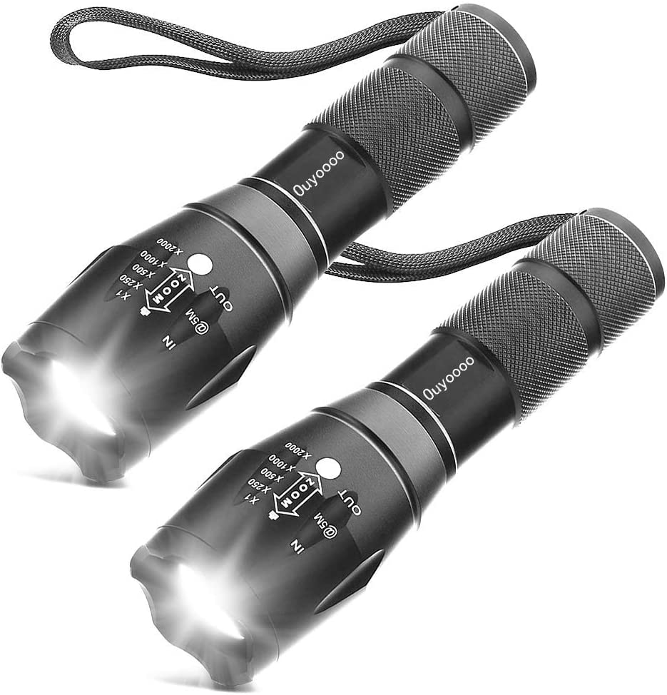 [2 Packs] LED Torches, OUYOOOO High Lumens XML T6 Flashlights with Adjustable Focus and 5 Light Modes, Water Resistant Torch for Emergency, Power Outage, Camping, Hiking