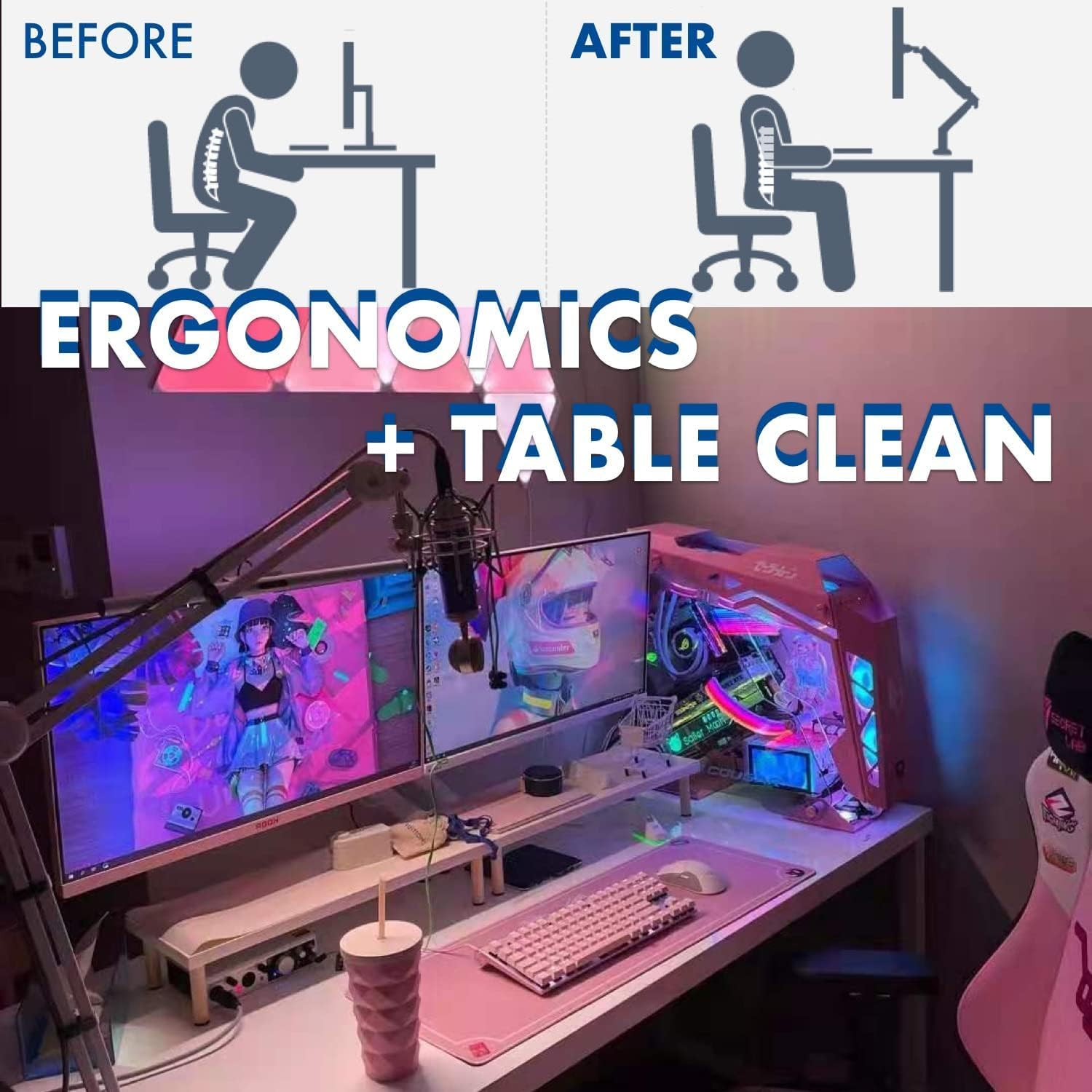 Single Monitor Arm Aluminium - Gas Spring Monitor Arm 13-32 Inch Screen, Adjustable Ergonomic Monitor VESA Mount Screen Stand, Aluminium Gaming Monitor Mount &Grommet Mounting Base, 4.4-19.8Lbs image number 1