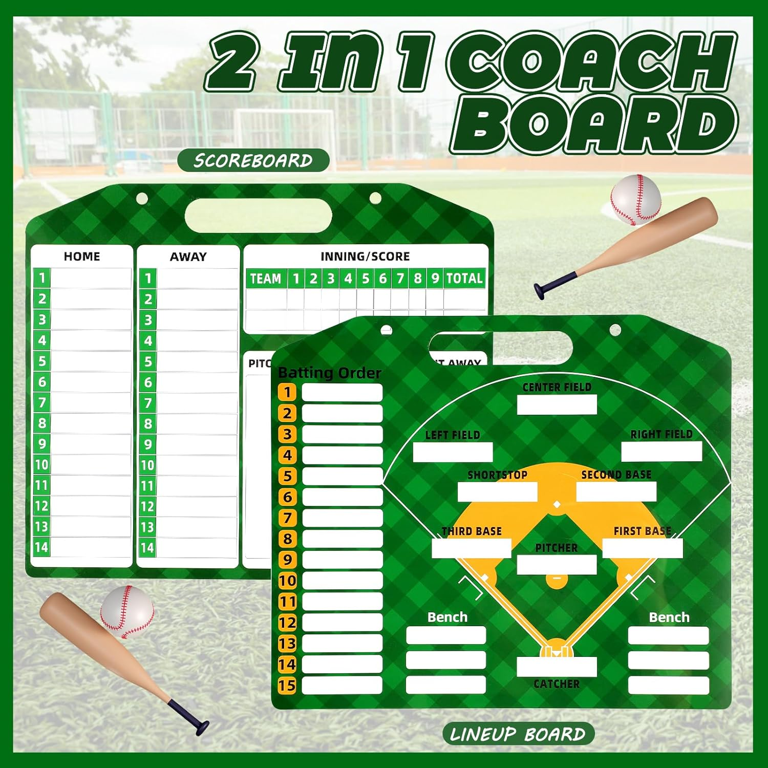Magnetic Baseball Lineup Board,Dry Erase Lineup Board,Double Sided Baseball Coaching Whiteboard,Reusable Softball Lineup Board for Baseball Coaching
