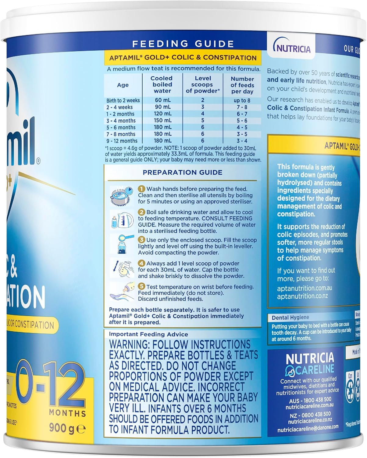 Aptamil Gold+ Colic and Constipation Baby Infant Formula, Nutritionally Supports Infants with Colic or Constipation, Unique Formulation with Broken down Protein, from Birth to 12 Months, 900G