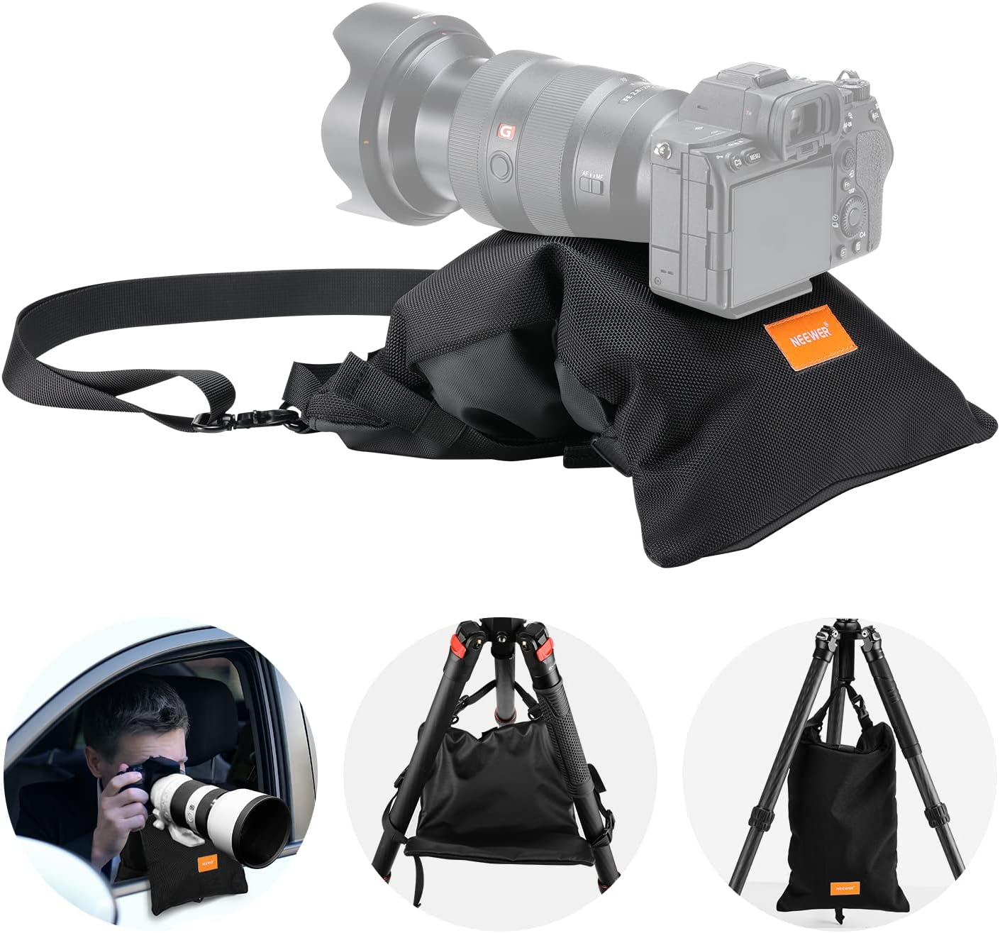 NEEWER Sandbag for Photography, 15.5"X9.4" Foldable Handheld Storage Bag with Shoulder Strap, Heavy Duty Polyester Saddlebag/Beanbag/Tripod Weight Bag for Camera Lens Support & Light Stands Boom Arms image number 6