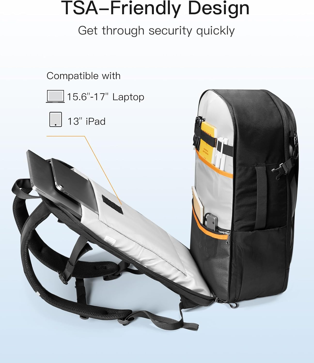 Inateck Lightweight Travel Backpack, Tsa-Friendly Carry-On Backpack, Business Rucksack, Daypack Fits 15.6-17 Inch Laptop and 13 Inch Pad, BP03009 Black image number 6