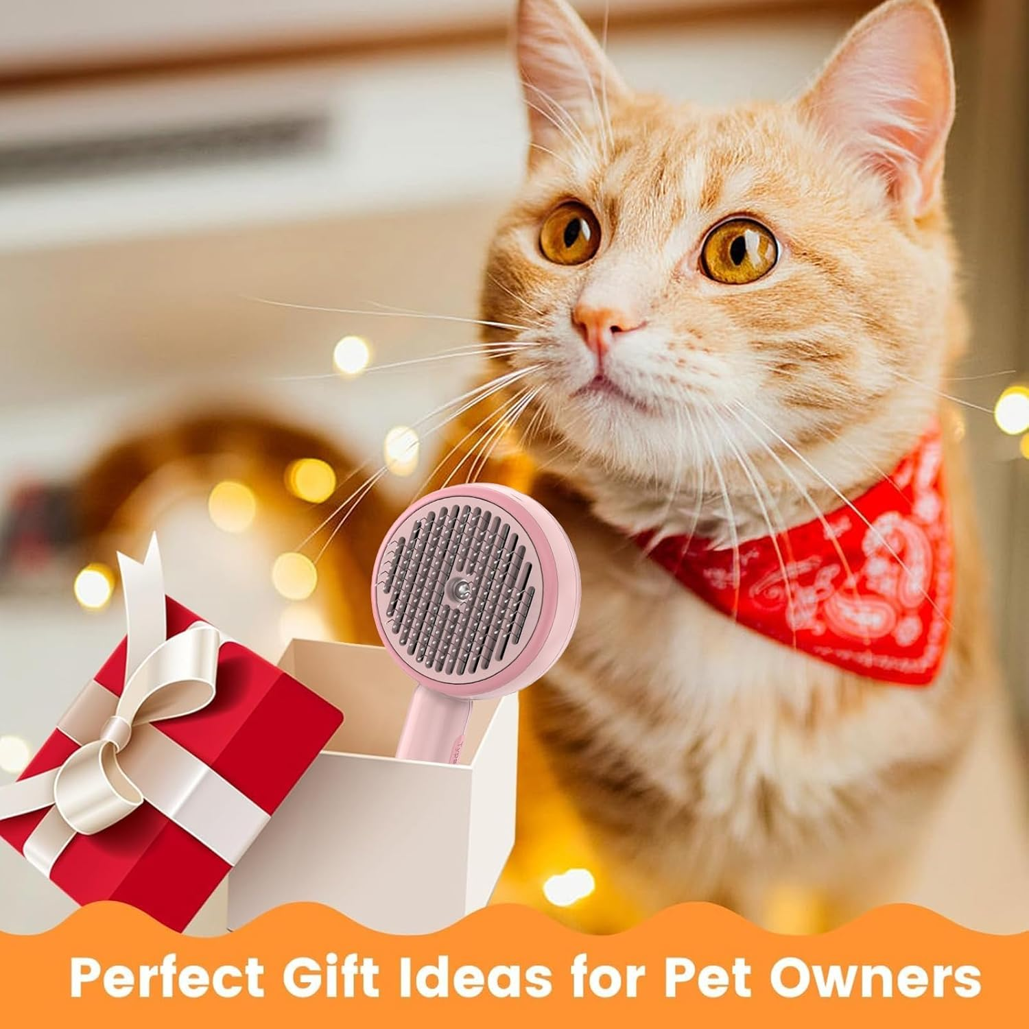 Cat Brush Short Hair, Cat Brush with One Button, Pet Brushes, Self-Cleaning Fur Brush Cat for Long Hair and Short Hair for Removing Loose Fur and Dirt, Pink image number 5