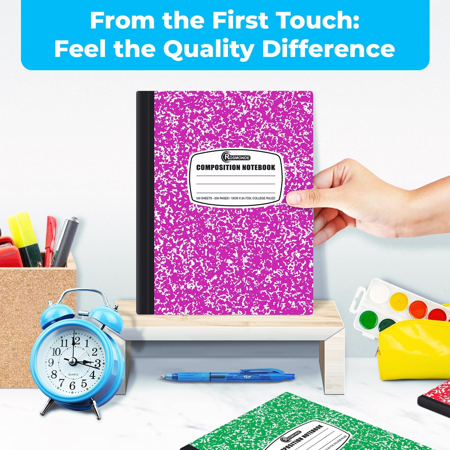 Rosmonde 5 Pack Composition Notebooks College Ruled, 200 No Bleed Pages (100 Sheets) 9-3/4X7-1/2 Notebooks for Work, Back to School Supplies for College Students, Notebooks for Women, Colors May