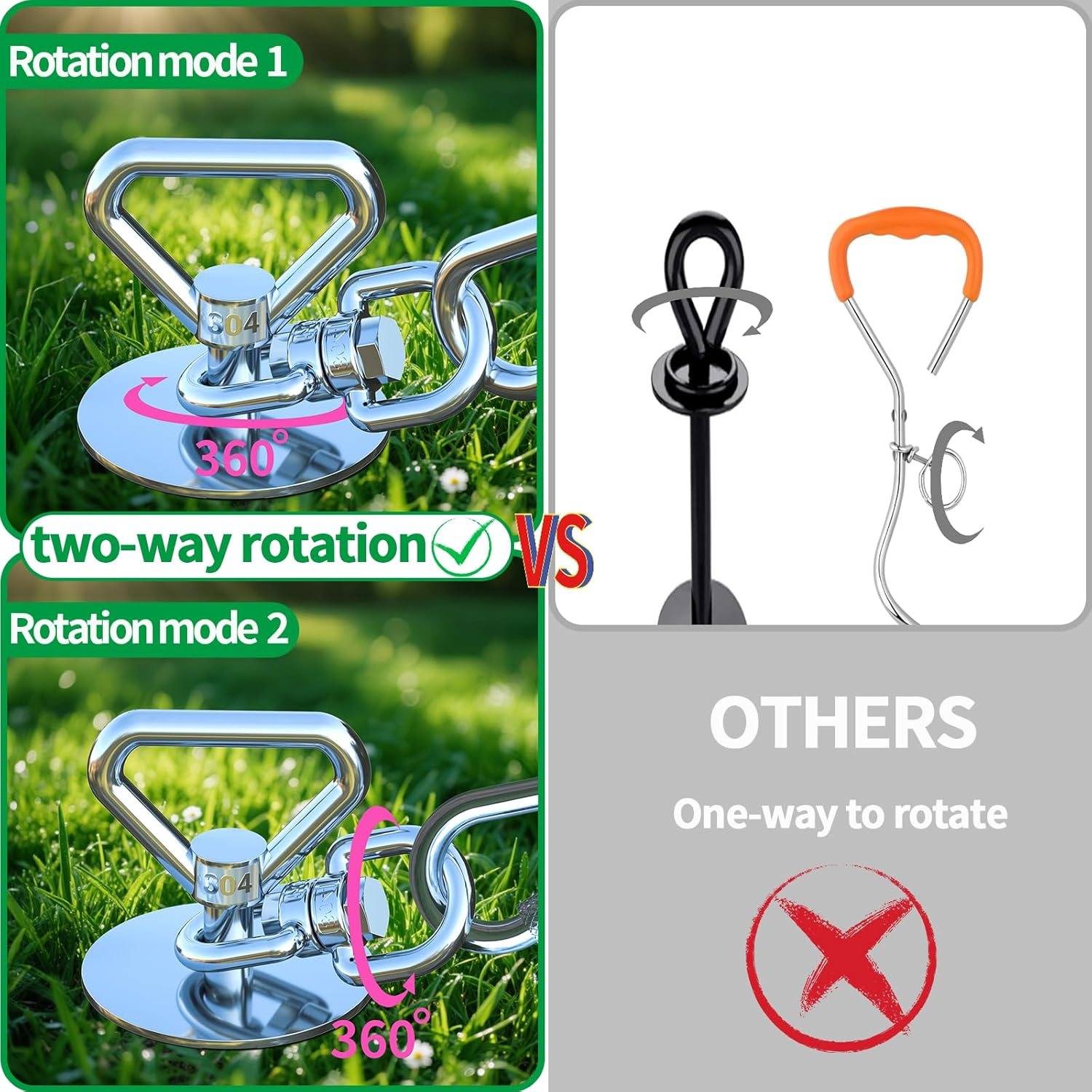 Dog Tie Out Cable and Stake,(Up to 200Lbs) 360&deg; Swivel Dog Run Anchor -With 15FT Heavy Duty Cable,Runner for Yard-Dog Stake for Yard Outdoor Camping image number 4