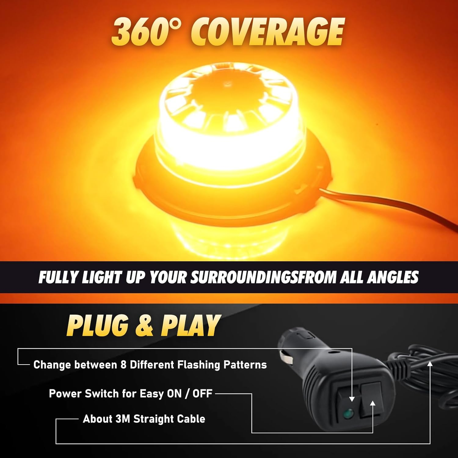 Kaidengzhe LED Strobe Lights with Magnetic, 8 Flash Modes Waterproof Beacon Light, 12V-24V Emergency Flashing Warning Car Top Lamp for Vehicle Forklift Truck Tractor Golf Carts UTV Car Bus, Amber image number 1