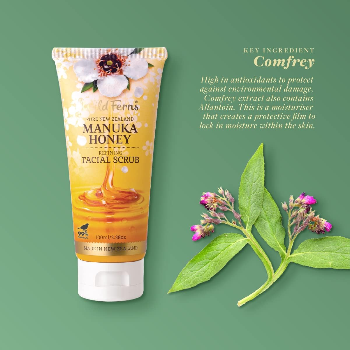 Wild Ferns Manuka Honey Refining Facial Scrub, 99% Natural, 100Ml