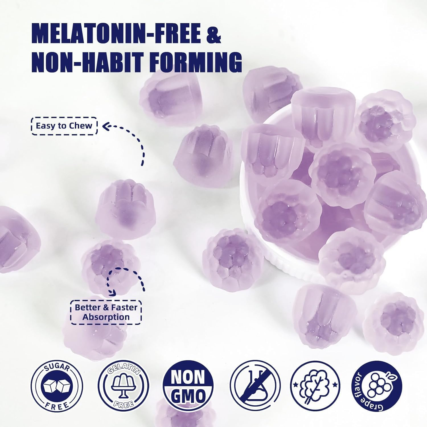 Sleep Gummies Supplements for Adult : GABA, L Theanine for Brain and Sleep Support, Melatonin-Free, Blueberry Flavor-60 Gummies image number 3