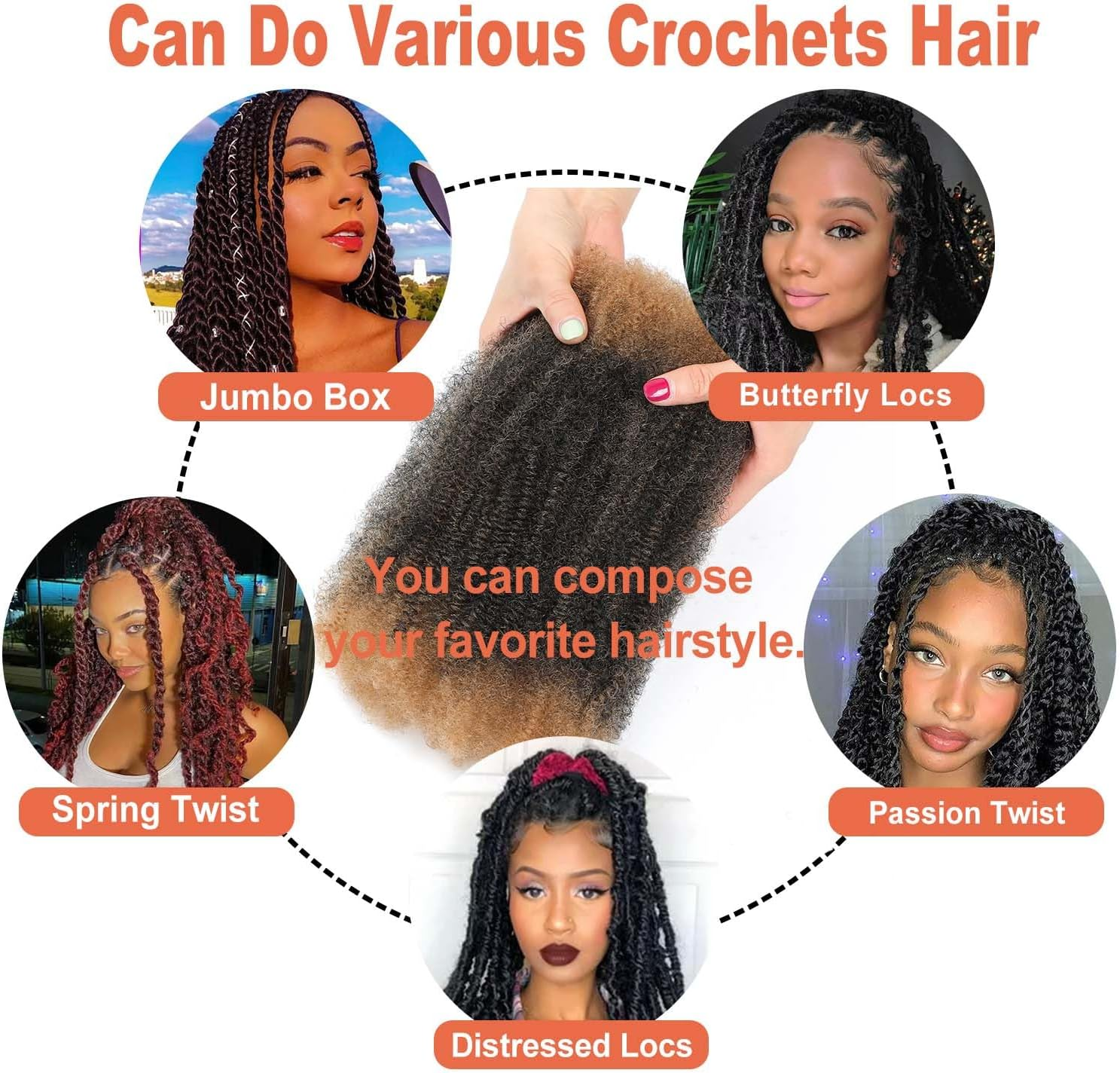 Afro Kinky Curly Synthetic Shark 12 Inch 3 Packs Marley Twist Hair Bulk for Dreadlock Extensions Spring Afro Twist Hair Bulk for Mini Twist Repair Locs (T/27#, 12 Inches) image number 5