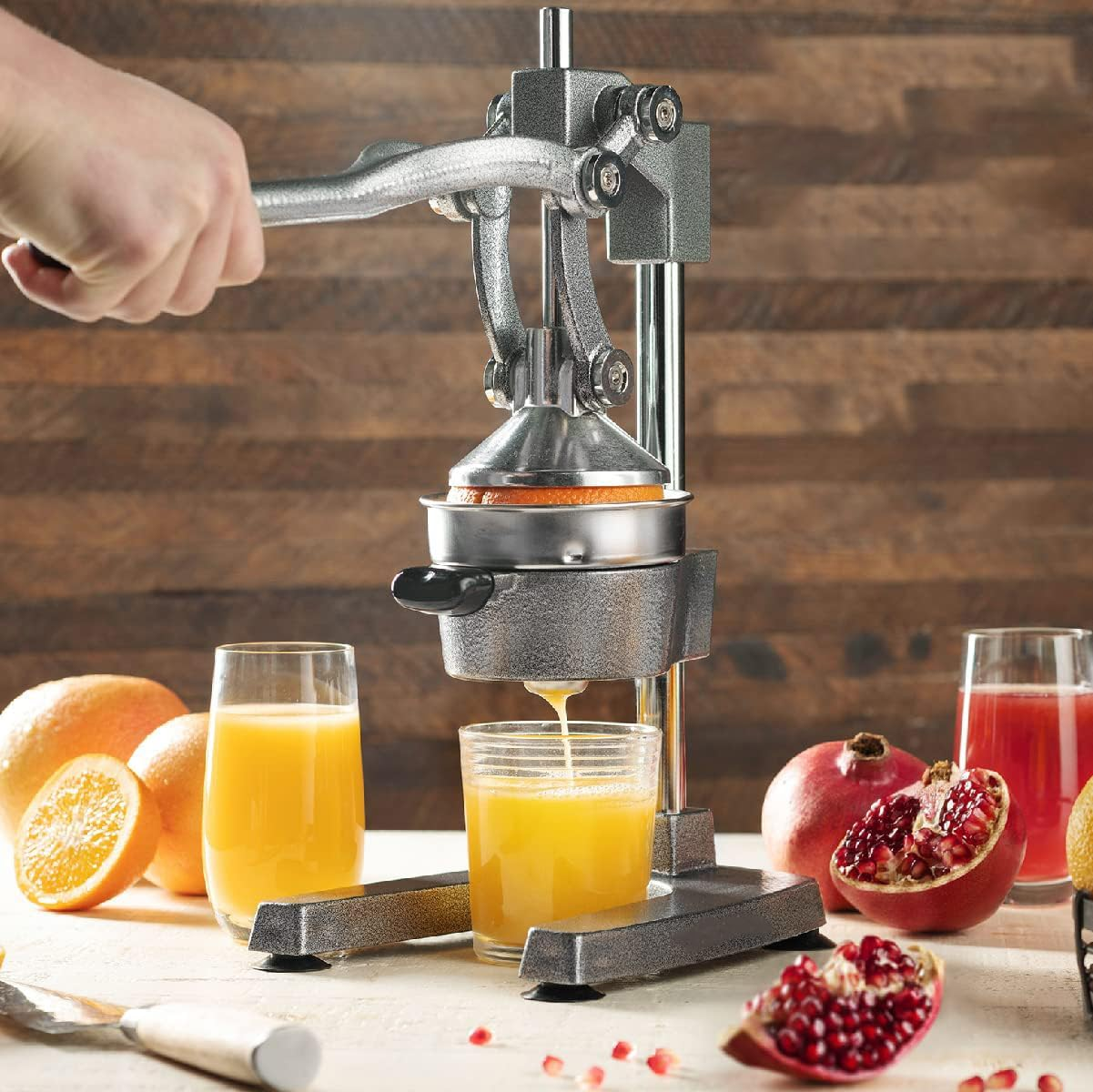 Homodoskey Cast Iron Citrus Juicer | Extra-Large Commercial Grade Manual Hand Press | Heavy Duty Countertop Squeezer for Fresh Orange Juice (Bonus Stainless Steel Cup) (Gray) - Gray image number 5