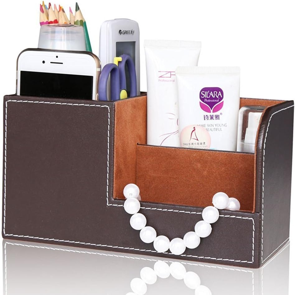 KINGFOM 3Pcs/Set Office & School Desktop Decor Organizer Supplies Including Tissue Holders, Pencil Holder, Business Card Dispenser Stand 3Pcs/Set Brown - Black image number 2