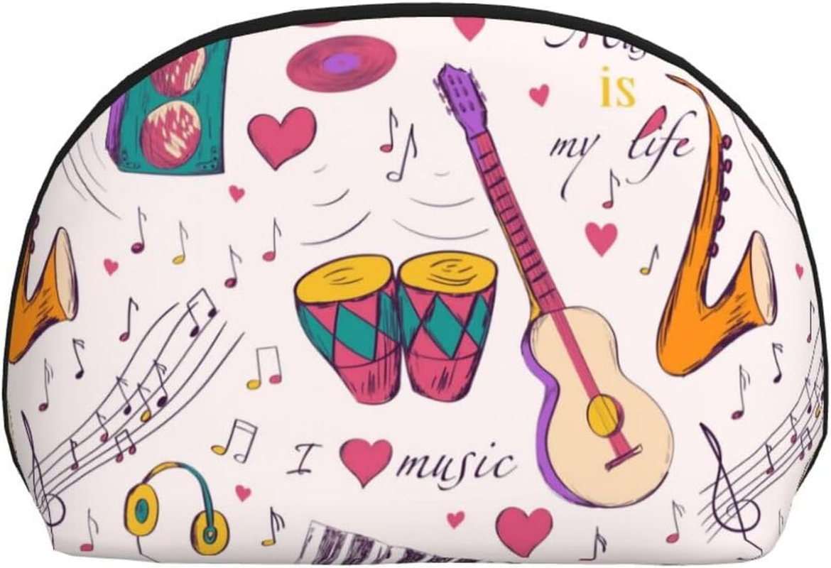 Cozimangoe Coin Pouch Makeup Bags Set, 2 Piece Shell Shape Cosmetic Bag with Pockets for Daily Travel Handbag Lipstick Keys Toiletry, Personalized Music Records Blues Music Is My Life Theme