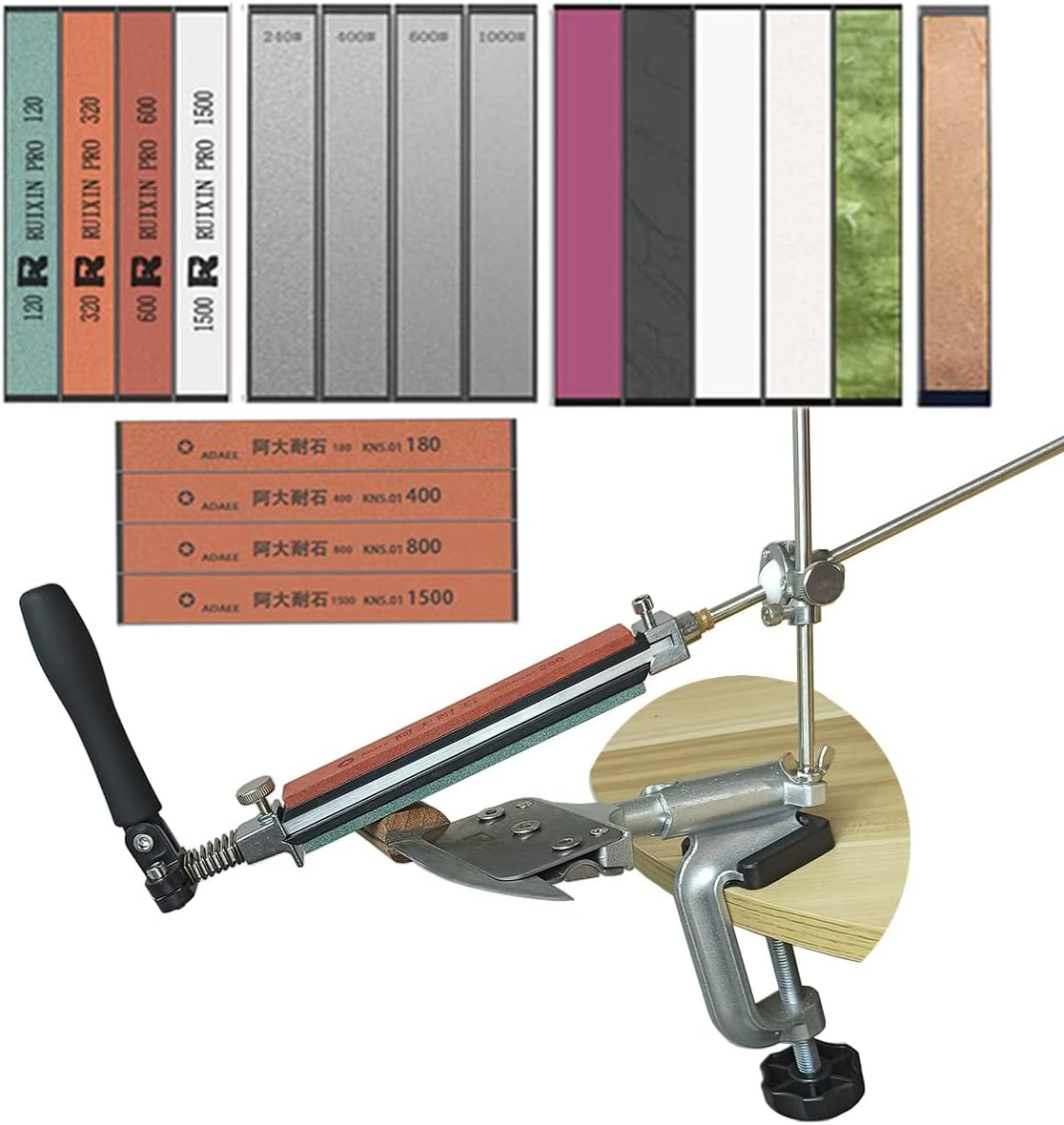 Professional Fixed-Angle Knife Sharpener Kit System with 17 Whetstones, 360&deg; Rotation Flip Design Stainless Steel Precision Adjust Knife Sharpener Tool, Angle Adjustable Knife Sharpening image number 1