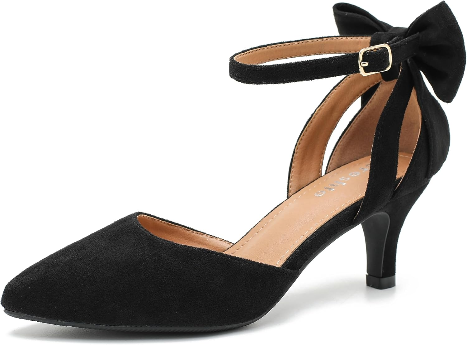 Women'S Wedding Evening Party Bow Kitten Heels Pumps Ankle Strap Buckle Dress Shoes