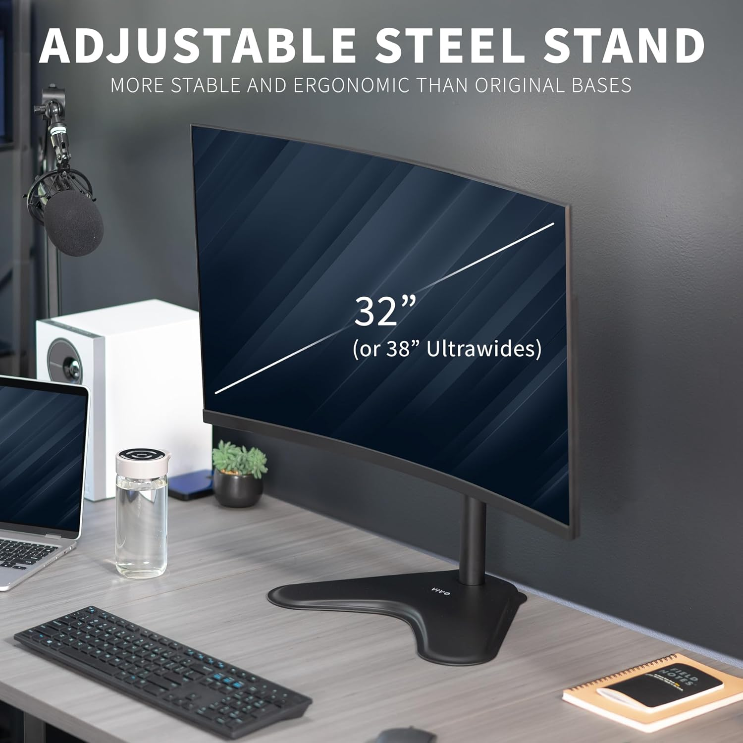 VIVO Single Monitor Desk Stand, Holds Screens up to 32 Inch Regular and 38 Inch Ultrawide, Freestanding VESA Steel Mount Base, Adjustable Height, Tilt, Swivel, Rotation, Black, STAND-V001H image number 1