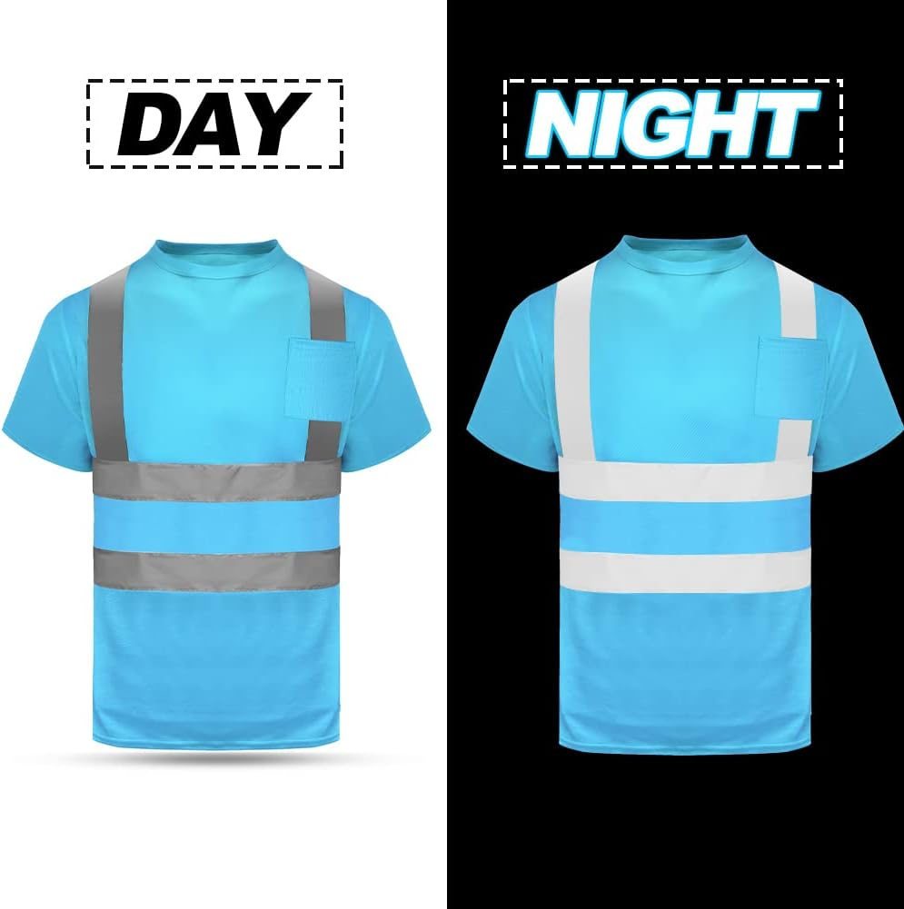 HYCOPROT Hi Vis T-Shirt Viz High Visibility Reflective Safety Vest Waistcoats Breathable Light Short Sleeve Workwear Visibility Shirts image number 7