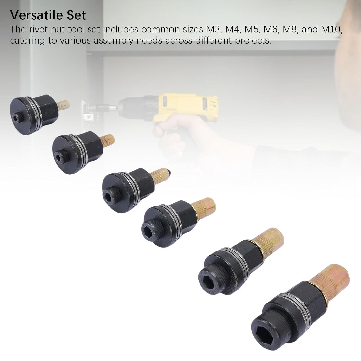 Cryfokt 6 Pcs Rivet Nut Tool Kit, M3 M4 M5 M6 M8 M10 Carbon Steel Rivnut Tool Set, Riveter Rivnut, Hand Rivet Nut Gun Head for Narrow Space Furniture Industrial image number 6
