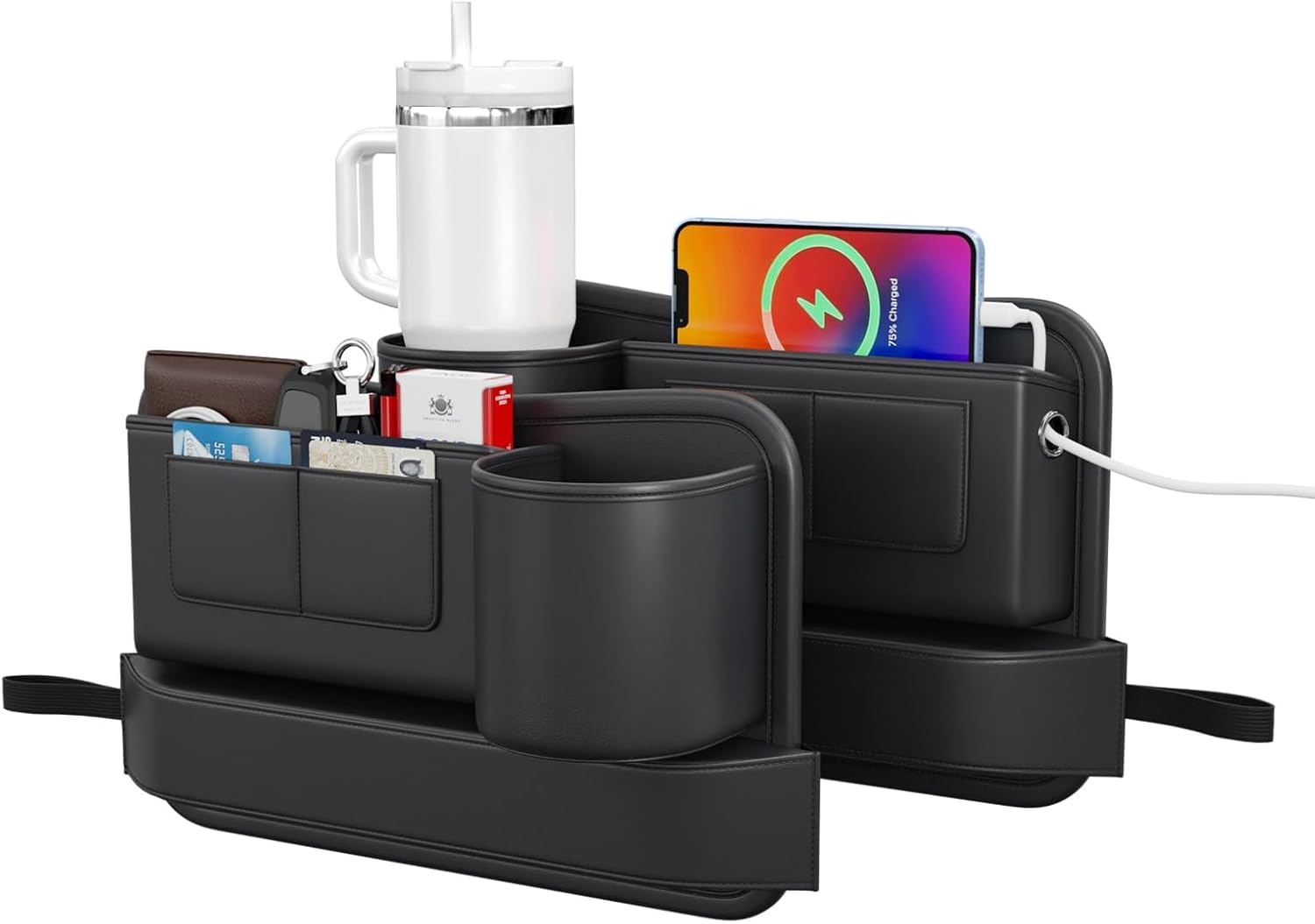 Car Seat Gap Filler Leather Car Box Organizers and Storage Front Seats Interior Automotive Essentials - Car Accessories for Phones, Glasses, Keys, Cards-1 Pack1