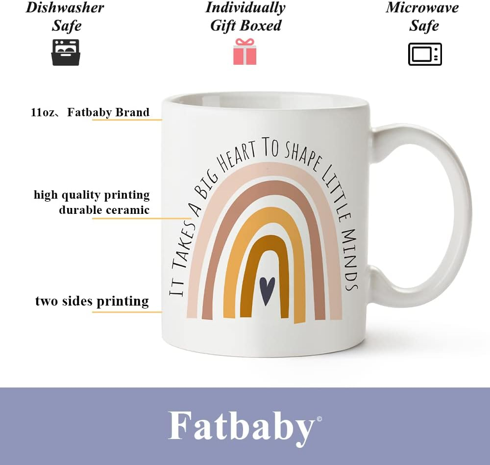 Fatbaby Teacher Gifts Coffee Mug - It Takes a Big Heart to Shape Little Minds, Teacher Appreciation & Teachers' Day Gifts - 11Oz image number 2