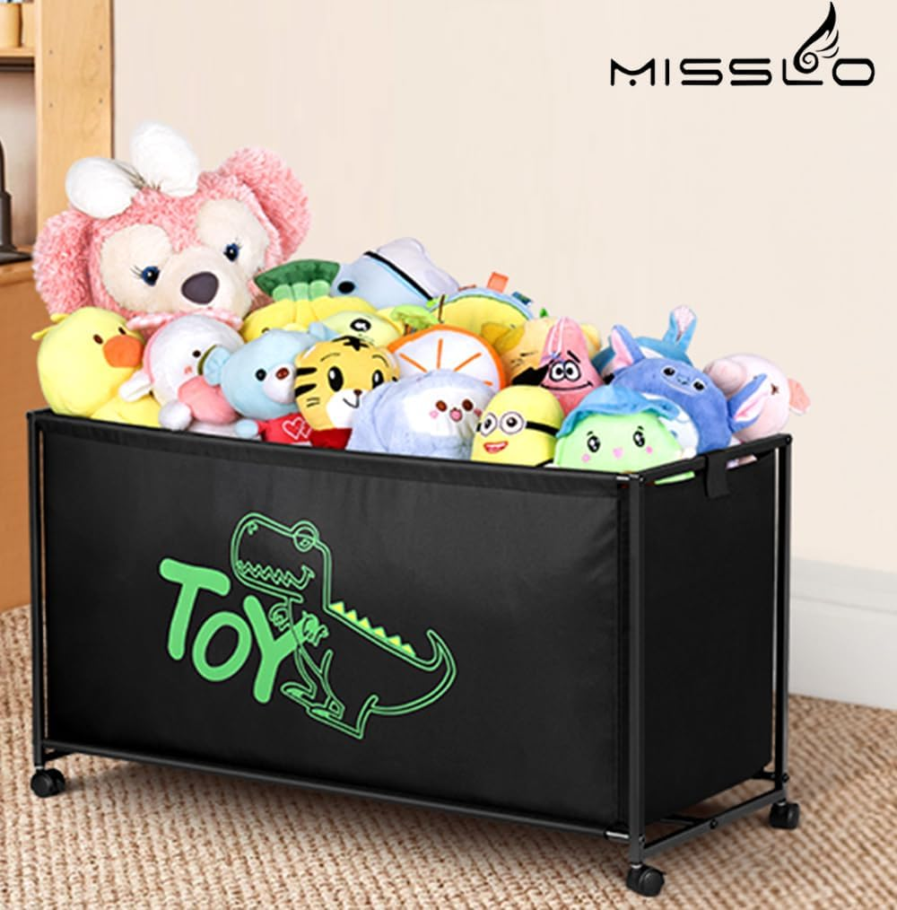 MISSLO Large Toy Box with Wheels Big Toy Chest for Kids Organizer Toy Storage Bin, 124L, Black image number 5