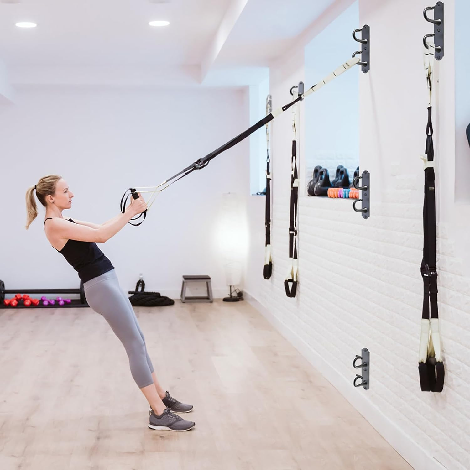 Kipika Wall Mount Workout Anchors with Dual Hooks - Heavy Duty Steel Home Gym Anchors for Resistance Bands, Strength Training & Physical Therapy- Space-Saving Hooks with Secure G-Shaped Design, 3 Pack image number 3