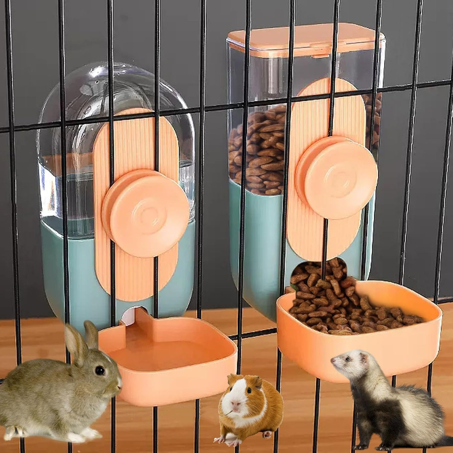 Kenond 35Oz Hanging Automatic Pet Food Water Dispenser, Auto Gravity Pet Feeder and Waterer Set, Cage Cat Food Bowl Dog Feeding Station for Puppy and Kitten Rabbit Chinchilla Hedgehog Ferret (Green)