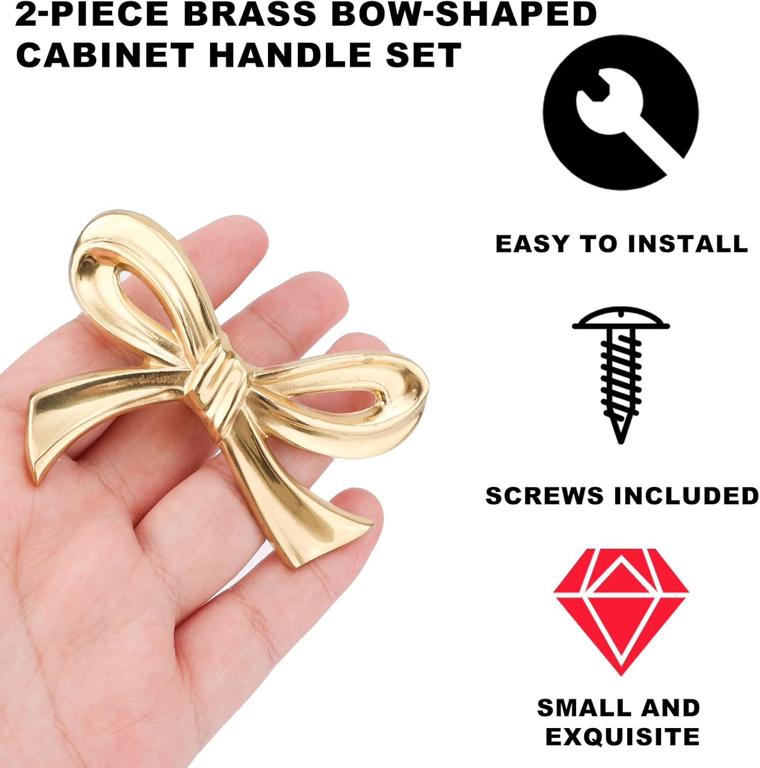 2Pcs Bow Dresser Knobs, Gold Dresser Knobs Gold Bow Knobs Vintage Dresser Knobs Gold Drawer Knobs Cupboard Pull Handles Decorative Bow Knobs for Cabinet Cupboard Wardrobe image number 1