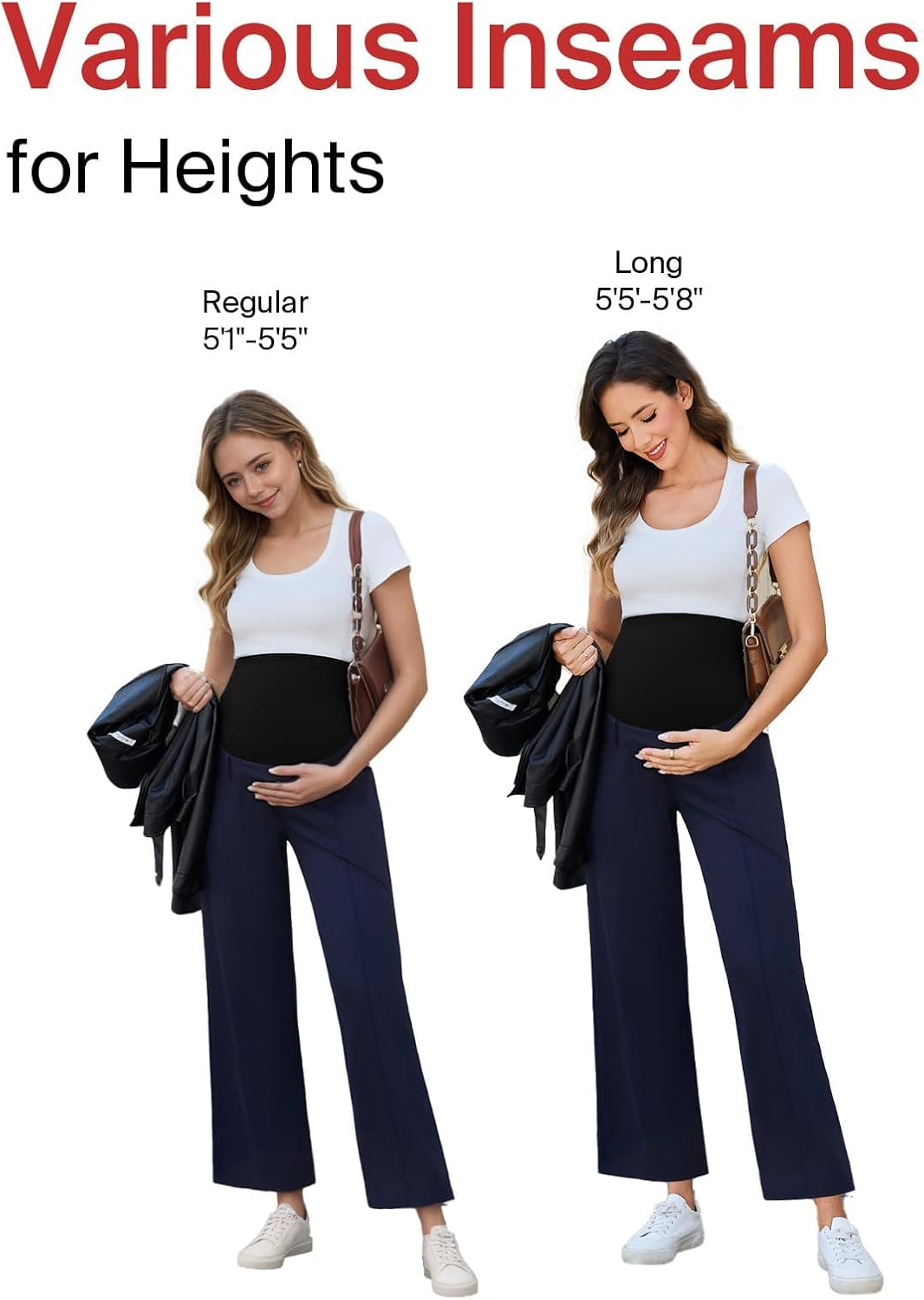Ecavus Women'S Maternity Pants over Belly Skinny Stretchy Work Pants for Women Pregnancy Wide Leg Trousers with Pockets image number 5